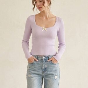 lavender ribbed Scoop Long-Sleeve